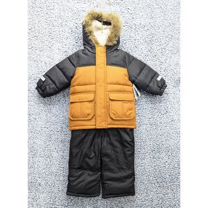 NWT Carters Snowsuit 2 PC Set Boys 24M Puffer Jacket Bib Overalls Outdoor Orange